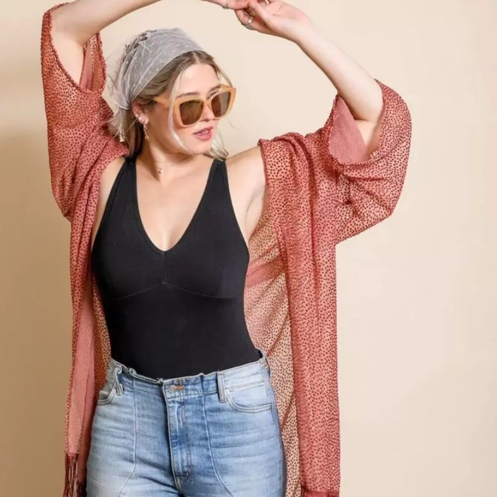 Leto Velvet‎ Dot Tassel Kimono ONE SIZE